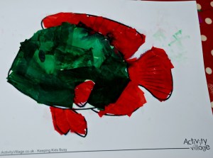 Tissue paper fish before the wet tissue paper is removed