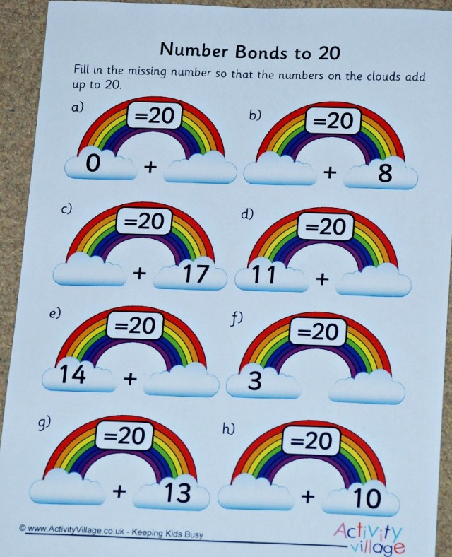 Rainbow Number bond worksheet free to download from activity village