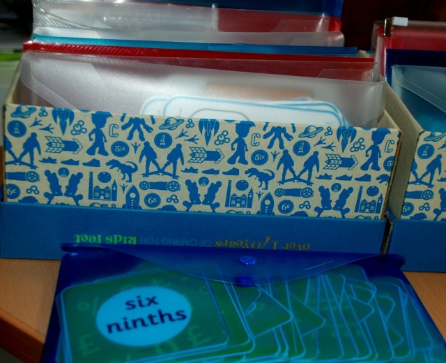 Storing learning cards in old shoe boxes