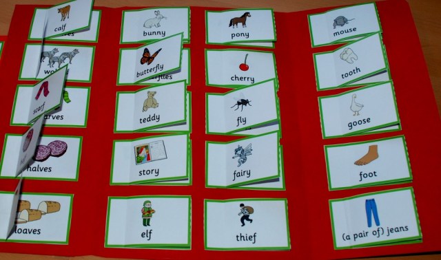 Irregular plural folder opened up. The plural cards are stuck underneath