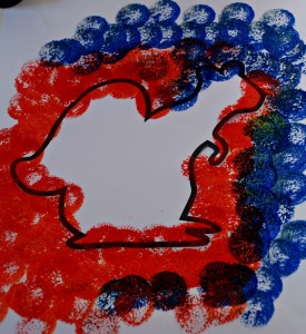 squirrel art activity with a basic template and paint dabbers