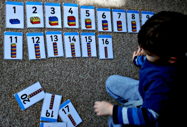 Lego themed number cards from Twinkl set out in order