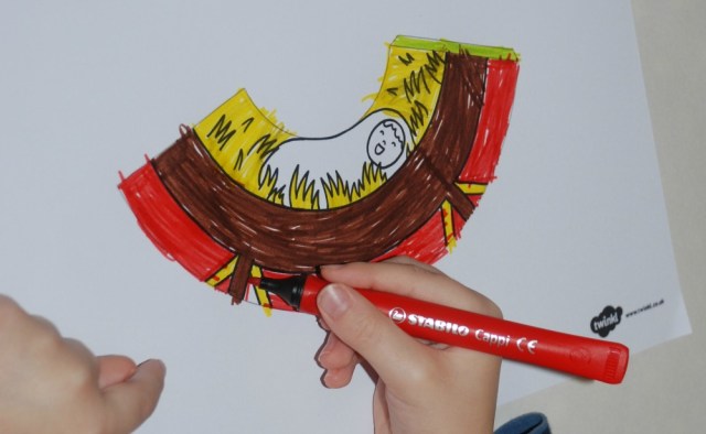 Nativity Cone People from Twinkl - Baby Jesus being coloured in