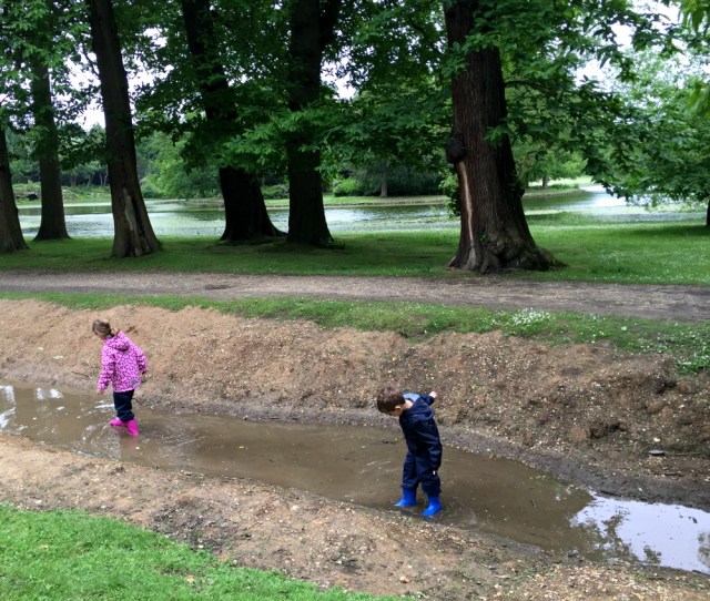 playing in the mud and water at Claremont garden