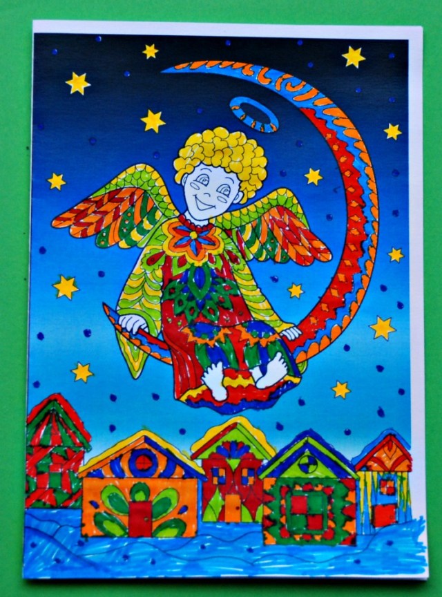 Colour Pop Christmas Angel colouring card from Activity Village