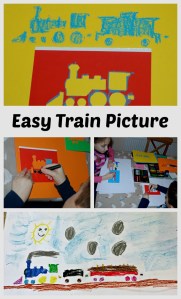 Easy art for children using train stencils and oil pastels
