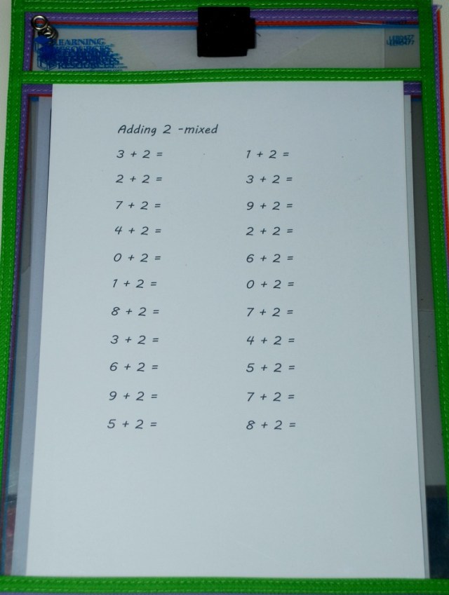 addition practice page inside a write and wipe pocket ready to use