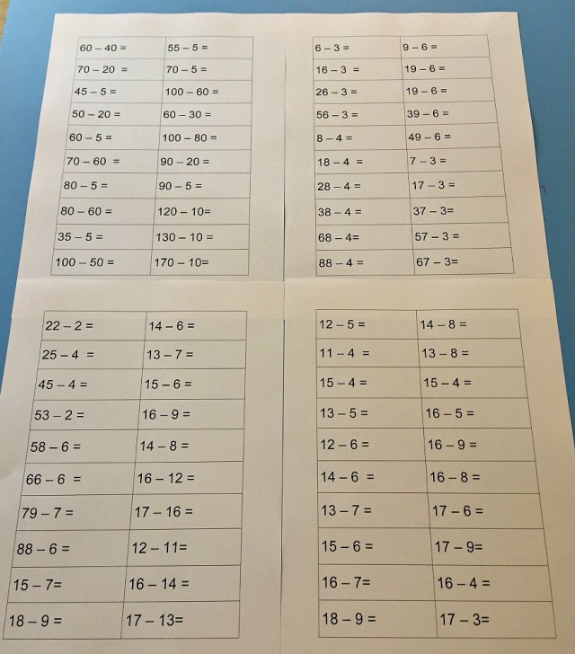 small set of subtraction practice pages by ofamily learning together