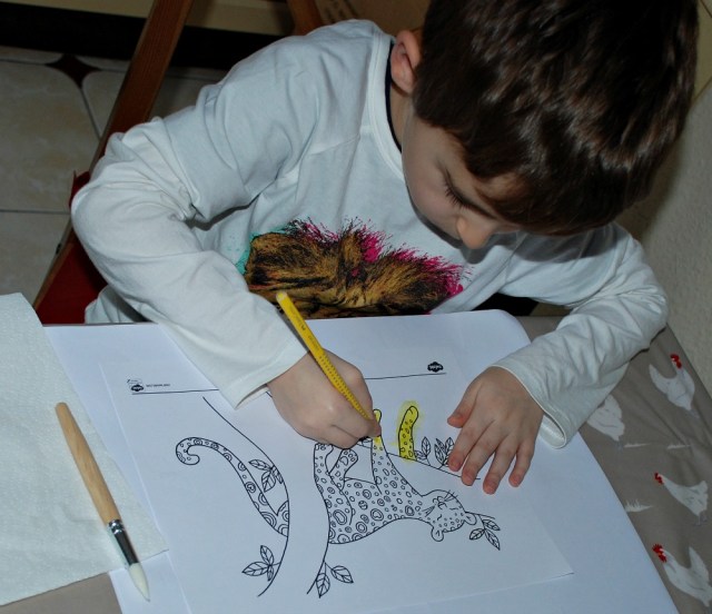 Water-colour pencils on the Free to download Jungle mindfulness pages