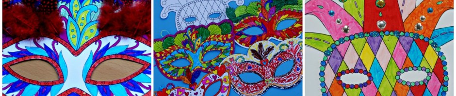 Kids Mardi Gras colouring masks from Activity Village