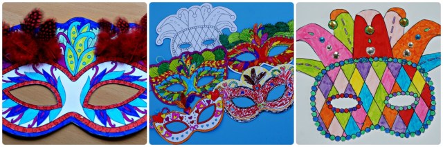 Kids Mardi Gras colouring masks from Activity Village
