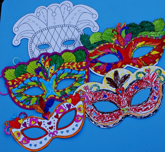 Mardi Gras colouring Masks from Activity Village