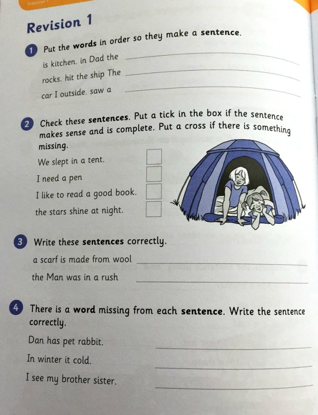 Schofiled&Sims example of a revision page from the Grammer 1 pupil book