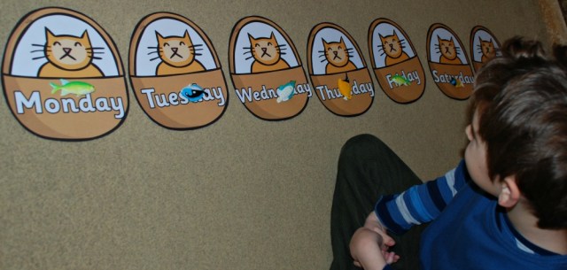 Hamish Days of the week (lighthouse keeper's cat) and some fish counters for basic maths problems