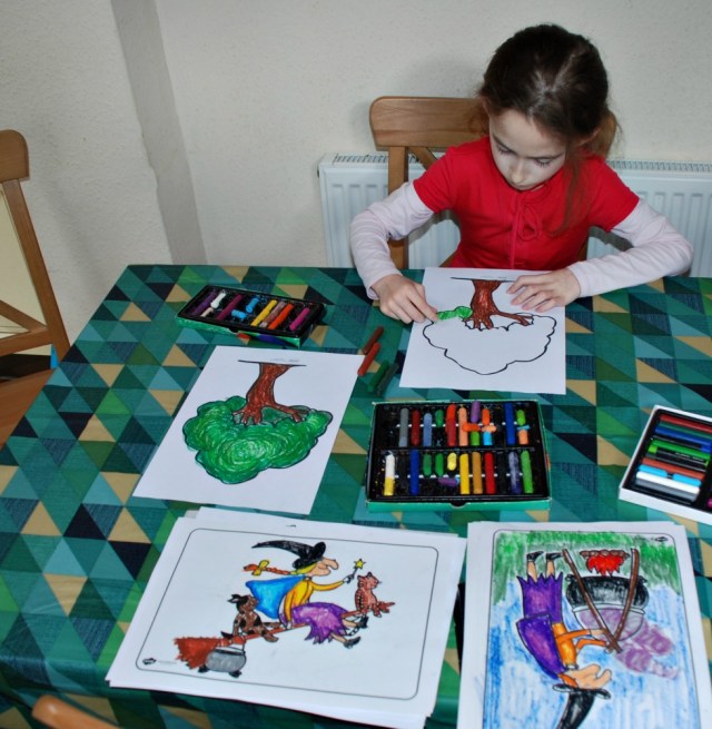 Doing arts and crafts at our kitchen table