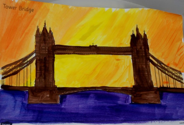 London Landmark art activity idea where children focus on colourful backgrounds