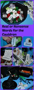 Phonic Activity for kids. Decide which word is real and belongs in the cauldron and which words are nonsense