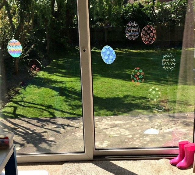 Easter Eggs traced onto our sliding doors