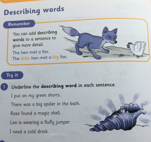 Grammar 1 pupil book by Schofield & Sims introduces describing words