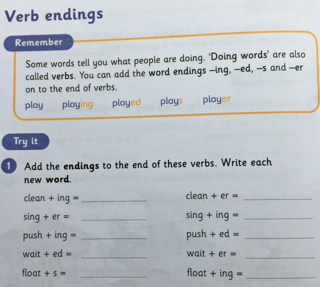 Grammar 1 pupil book by Schofield& Sims includes verb endings