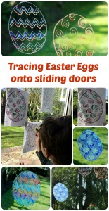 Tracing Easter eggs onto sliding doors using Twinkl Easter Egg Templates and STABILO 3-in-1 pencils