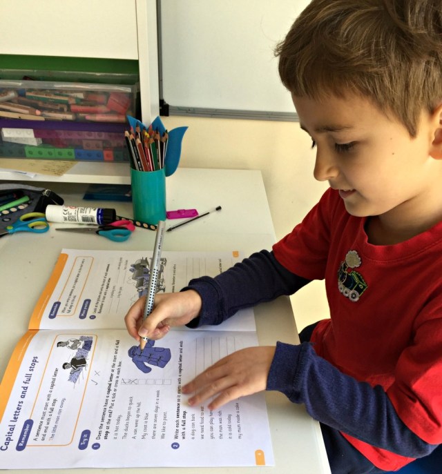 Working through his Grammar 1 pupil book by Schofield & Sims