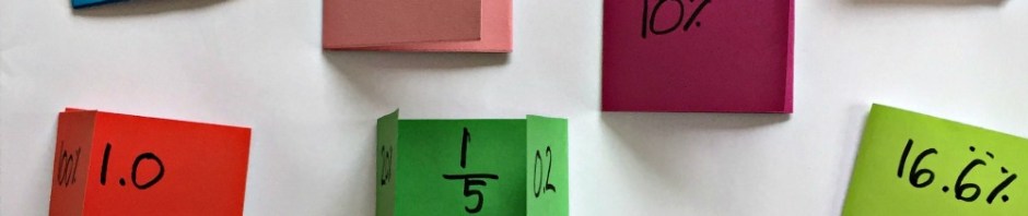 Home-made fraction, decimal and percentage poster with flaps for each set of numbers