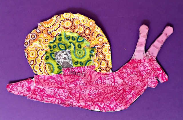 Decopatch Snail created using a shadow stick puppet from Twinkl website and some decopatch paper