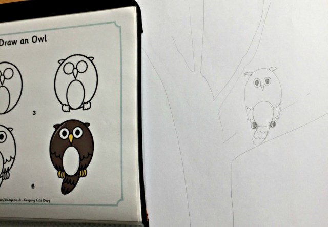 Using the Activity Village How to Draw an Owl to create a picture