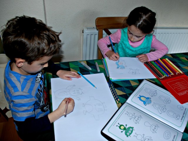 Using the How to Draw Monsters page out of the Home-made How to Draw book created using downloads from Activity Village