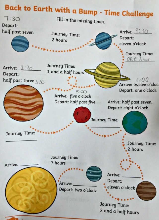 Back to Earth with a Bump time challenge worksheet from Twinkl Resources. great for practicing the concept of elapsed time