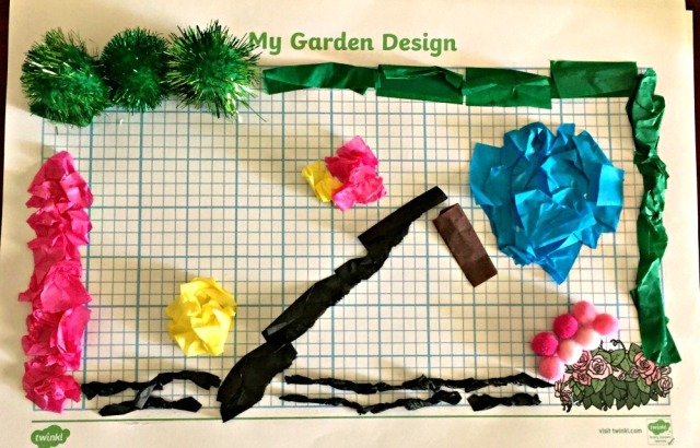Twinkl Design a garden activity using tissue paper and craft pom poms