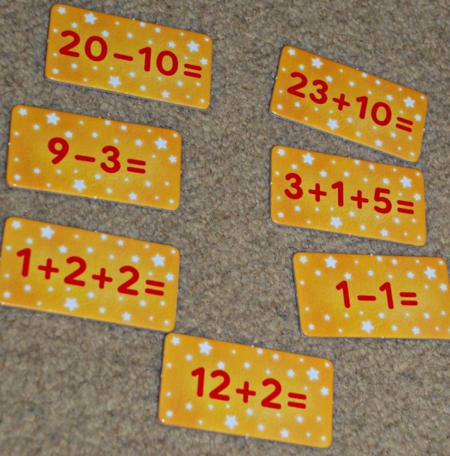 Magic Maths by Orchard Toys. some examples of the sum cards included in the game