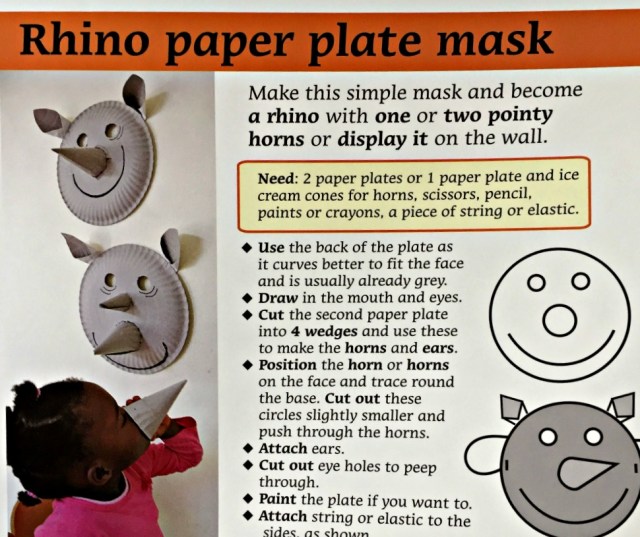 Rescuing Rhino a sweet children's book which also includes some craft ideas like this paper plate rhino mask