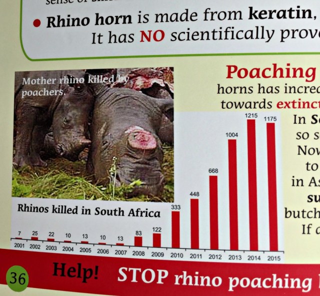 Rescuing Rhino deals with the topic of orphaned wild animals and does include an images of a few poached wild animals