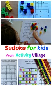Sudoku for puzzles from Activity Village. 70 pages of puzzles starting at easy 4x4 puzzles and gradually building up to difficult 9x9 puzzles