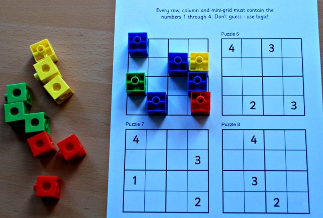 Sudoku For kids explained using snap cubes to represent the different numbers