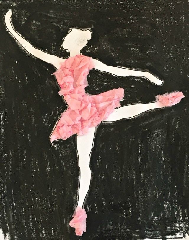 Activity Village Ballerina template with pink tissue paper added for details