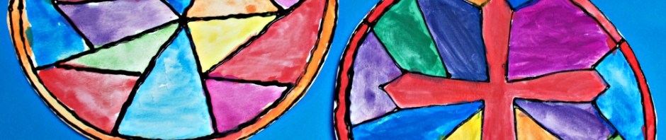 Stained glass window art activity for children. Fun painting project using watercolour paints and some dimensional paint