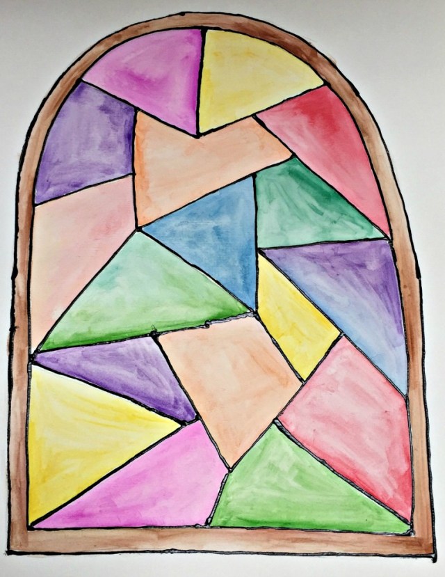 Stained glass window ainting activity for children.