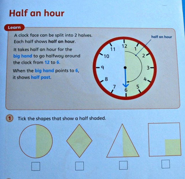Telling the Time 1 by Schofield & Sims explains o'clock, half past, quarter past and quarter to