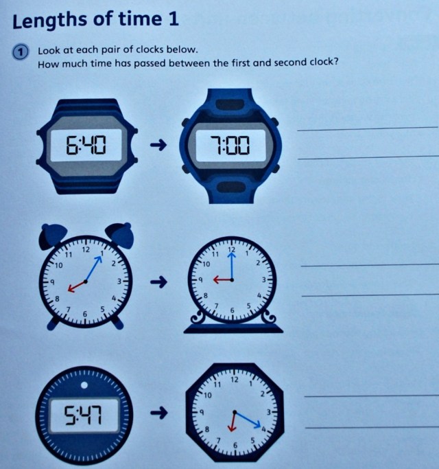Telling the Time 3 by Schofield & Sims. Includes a number of different time problems for the kids to work on