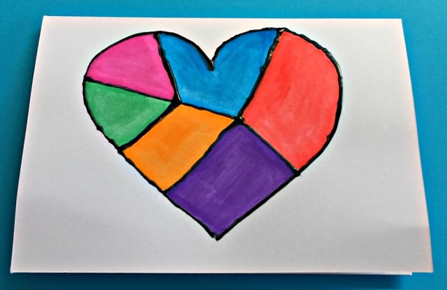 Dimensional Paint Birthday Card created by children, a colourful heart design