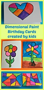 Dimensional Paint Birthday Cards created by children. Fyn, easy, colourful art activity for kids