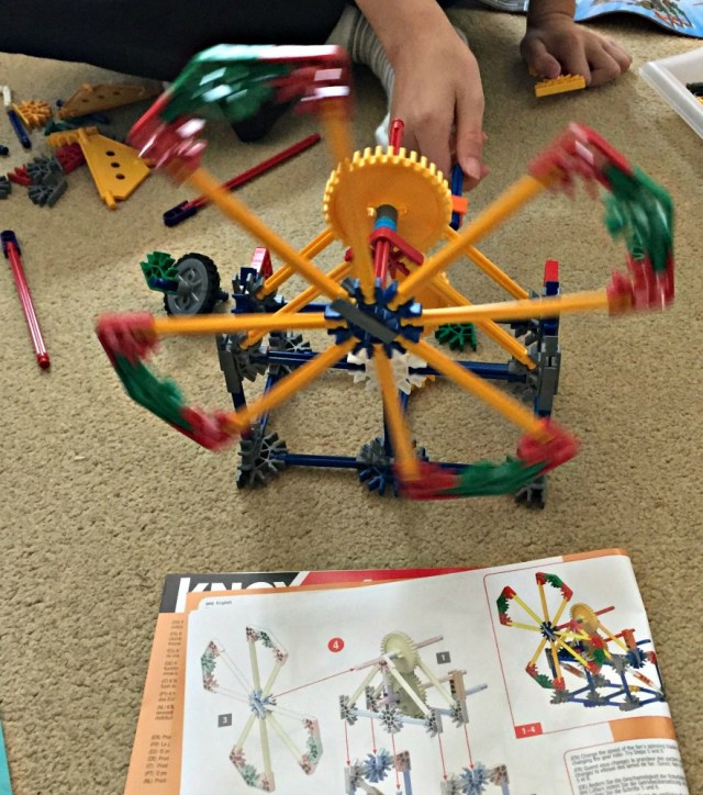 K'NEX Educational Gears set. The kids loved that the builds they created actually worked and they could spin the blades
