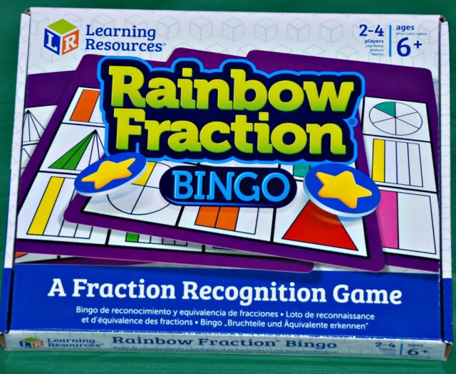 Learning Resources Rainbow Fraction Bingo game comes with two levels
