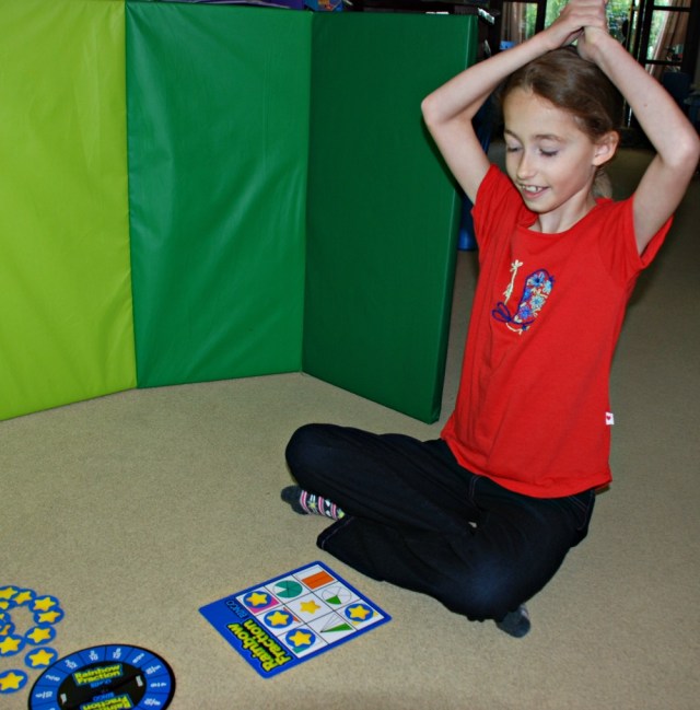 Rainbow Fraction Bingo Game from Learning Resources level 2 Equivalent Fractions getting three in a row