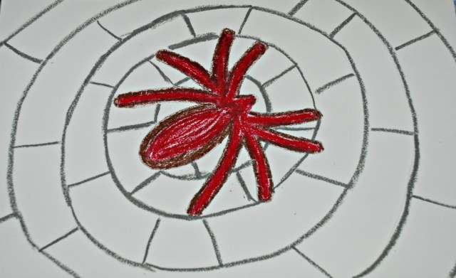 Spider drawing using oil pastels
