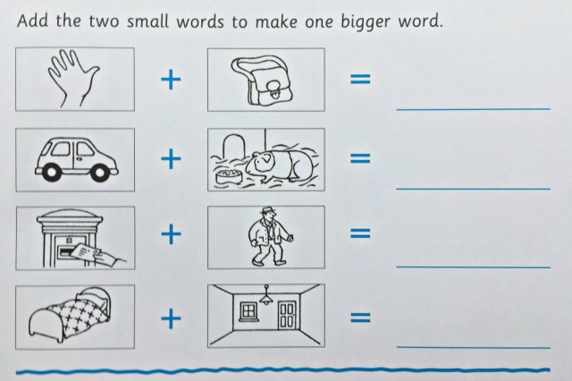 At Home With Spelling 1 Workbook by Oxford Press introduces word sums or basic compound words for key stage 1 ages