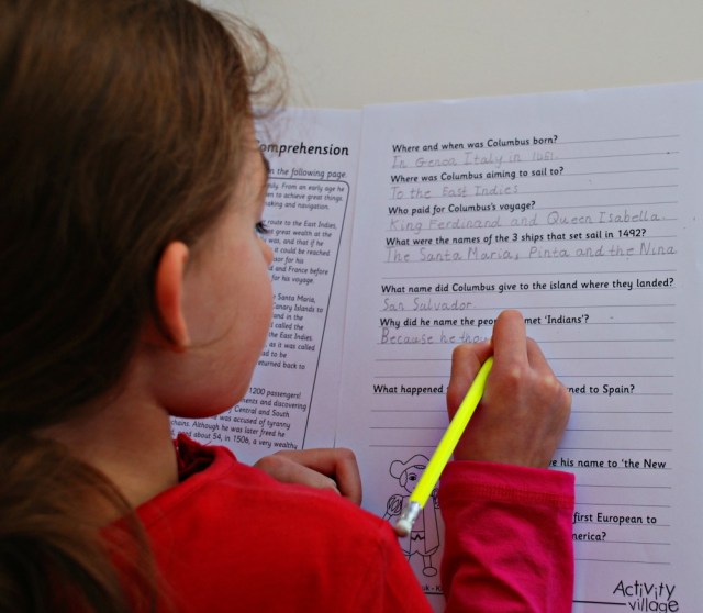 Christopher Columbus Comprehension from the Activity Village website